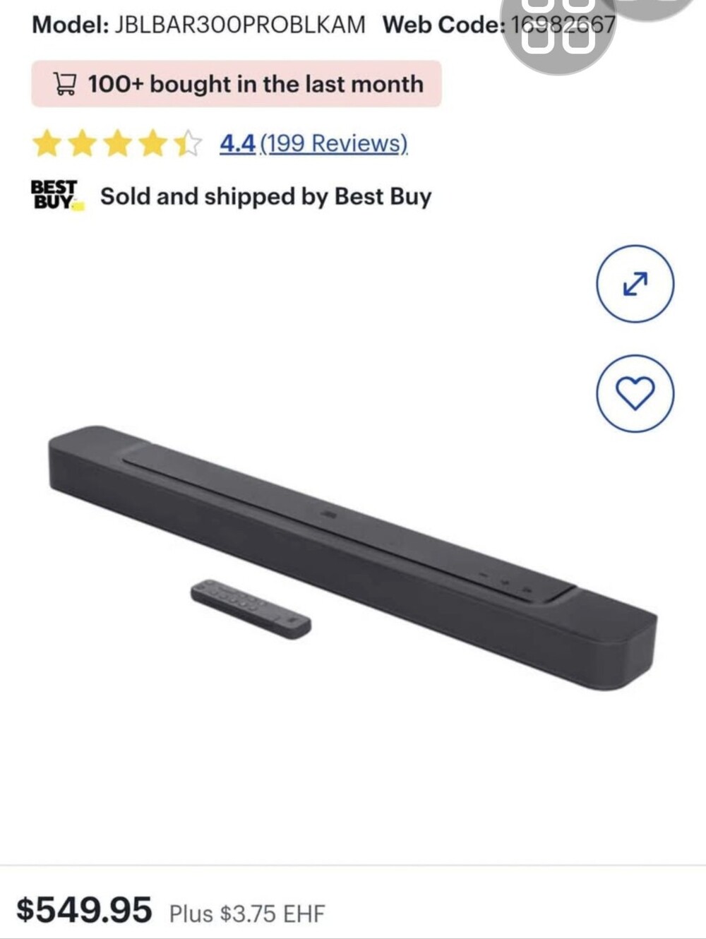 JBL Black Soundbar with Remote